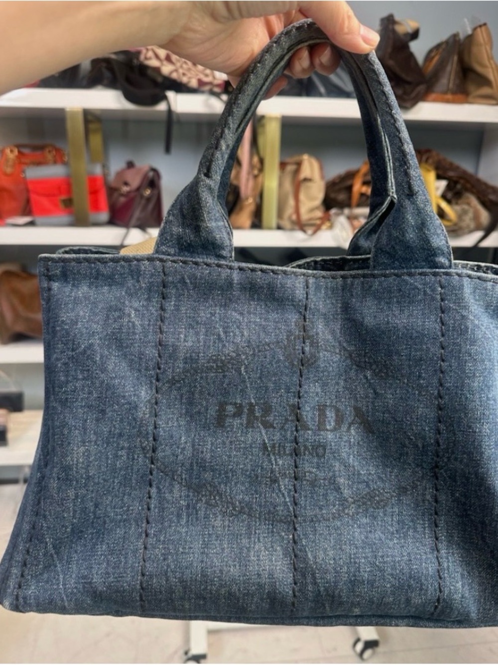 Prada Denim Messenger Tote - Dark Blue
